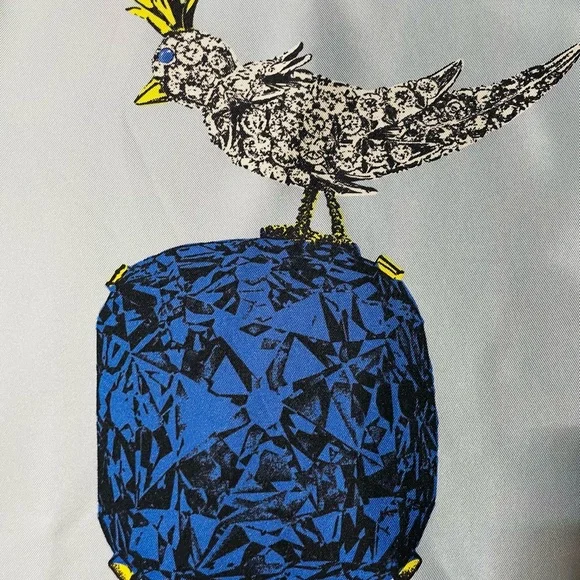 TIFFANY BIRD ON A ROCK INFINITY BLUE SILK SCARF ITALY - Picture 8 of 14